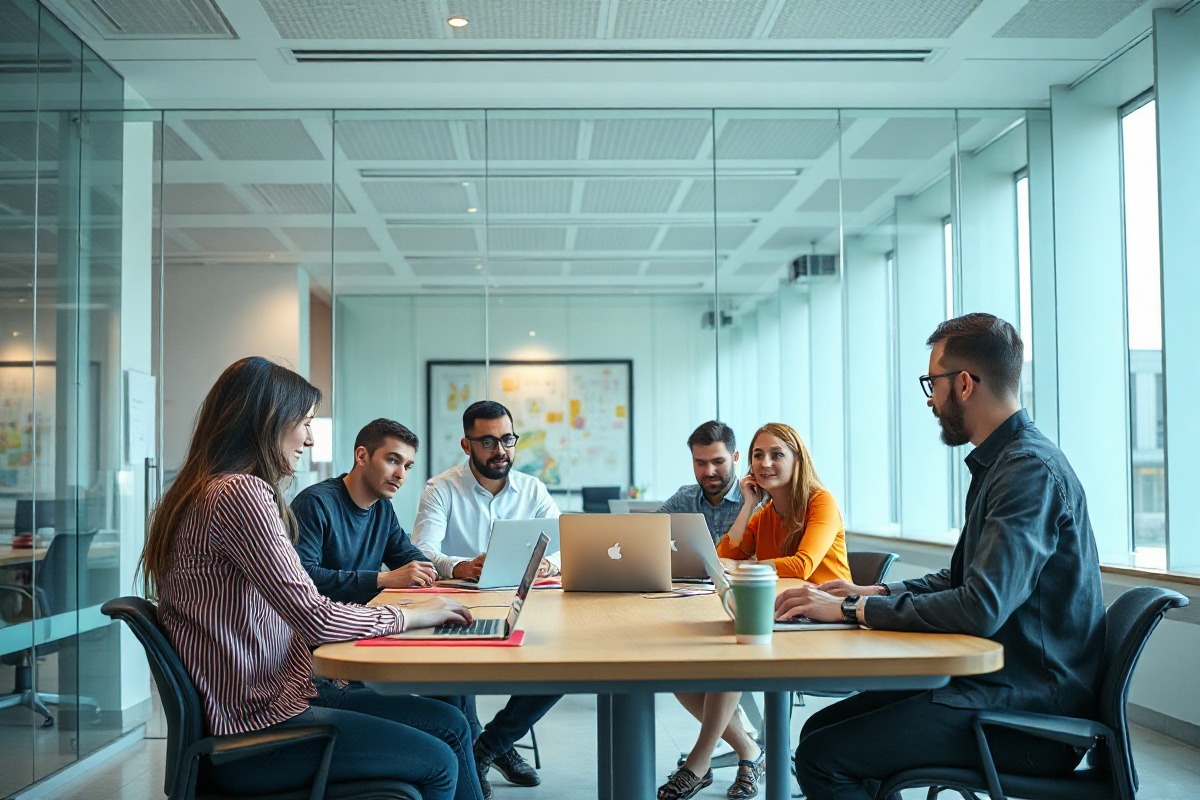 Meridianly Team bei einer strategischen Planungssitzung im modernen Berliner Büro